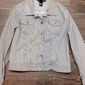 Baccini denim jacket Pinstripe blue denim white jacket silver tone buttons